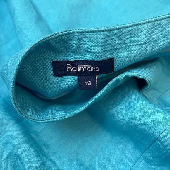 Vintage Turquoise Linen Blend Midi Skirt floral Sequins Embroidered Trim Ruffle - Picture 2 of 6